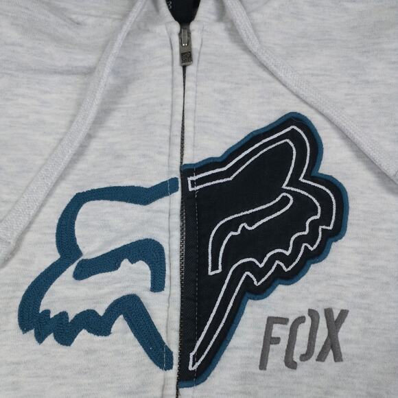 Motocross embroidered light gray Fox Racing Zip up hoodie jacket men's sz small - Picture 3 of 13
